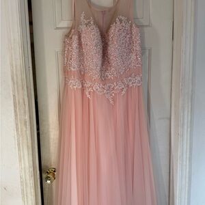 Sleeveless blush colored size 10/12 bridesmaid/prom dress by JJ’s House.